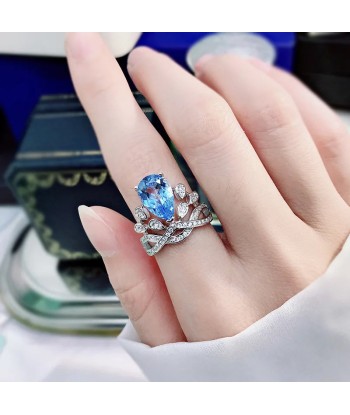 Sterling Silver Blue Topaz Crown Ring for Women soldes