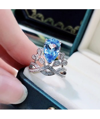 Sterling Silver Blue Topaz Crown Ring for Women soldes