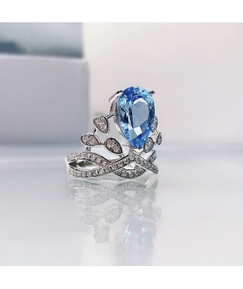 Sterling Silver Blue Topaz Crown Ring for Women soldes