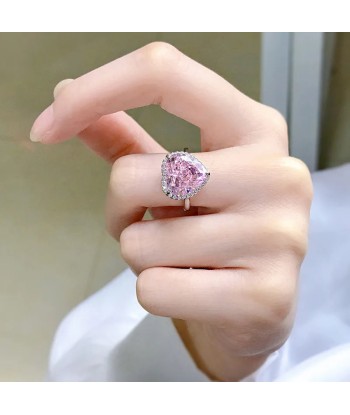 Sterling Silver Pink Diamond Love Shape Ring for Women la livraison gratuite