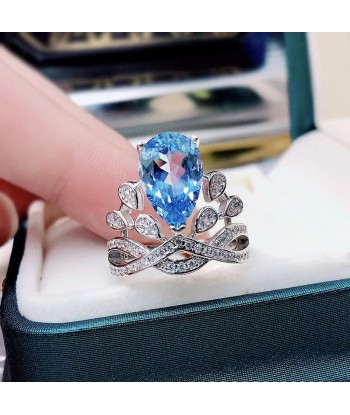 Sterling Silver Blue Topaz Crown Ring for Women soldes