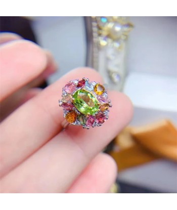 Sterling Silver Peridot Tourmaline Ring for Women meilleur choix