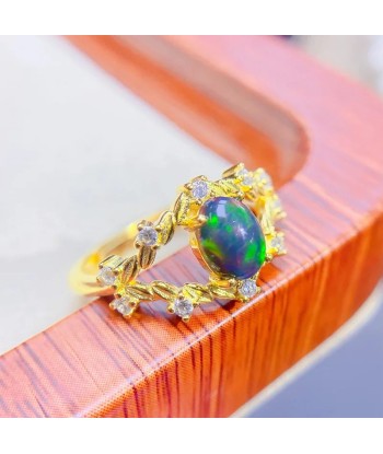 Sterling Silver Ring with Black Opal for Women Découvrez la collection