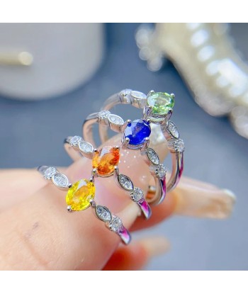 Sterling Silver Natural Yellow Green Blue Sapphire Ring for Women Les êtres humains sont 