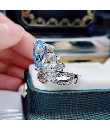 Sterling Silver Blue Topaz Crown Ring for Women soldes