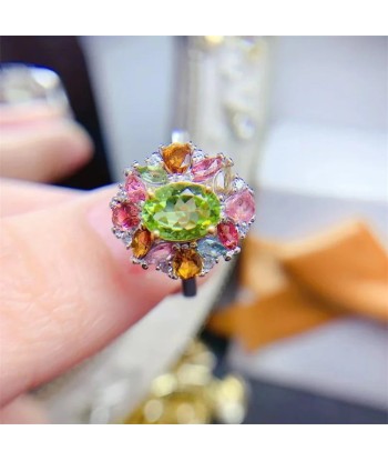 Sterling Silver Peridot Tourmaline Ring for Women meilleur choix