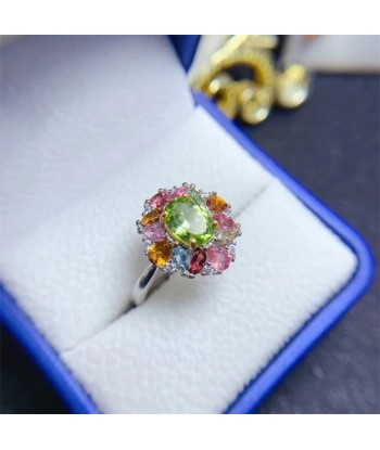 Sterling Silver Peridot Tourmaline Ring for Women meilleur choix