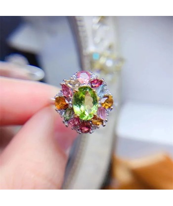 Sterling Silver Peridot Tourmaline Ring for Women meilleur choix