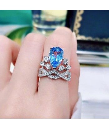 Sterling Silver Blue Topaz Crown Ring for Women soldes