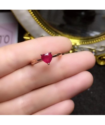 925 Sterling Silver Heart Shape Ruby Ring for Women en linge