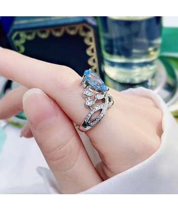 Sterling Silver Blue Topaz Crown Ring for Women soldes