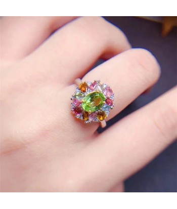 Sterling Silver Peridot Tourmaline Ring for Women meilleur choix