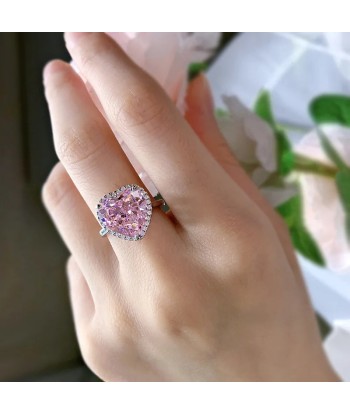 Sterling Silver Pink Diamond Love Shape Ring for Women la livraison gratuite