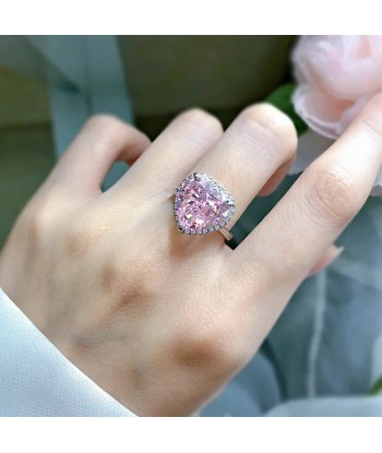 Sterling Silver Pink Diamond Love Shape Ring for Women la livraison gratuite