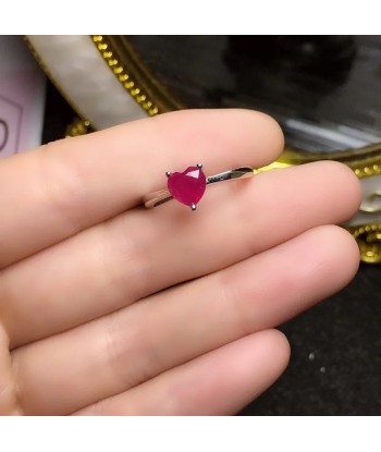 925 Sterling Silver Heart Shape Ruby Ring for Women en linge