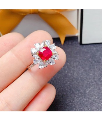 925 Sterling Silver Natural Ruby Wedding Ring for Women Voir les baskets