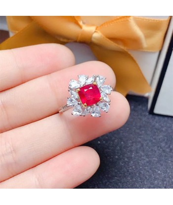 925 Sterling Silver Natural Ruby Wedding Ring for Women Voir les baskets