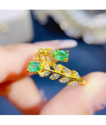 18K Yellow Gold Sterling Silver 1.00ctw Emerald Ring for Women la chaussure