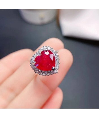 925 Sterling Silver Natural Real Ruby Heart Shape Ring for Women Vous souhaitez 