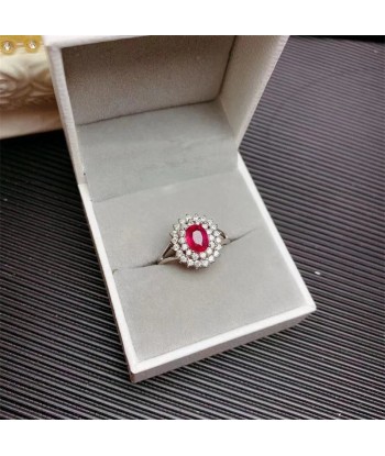 Sterling Silver Natural Ruby Wedding Ring for Women pas cher 