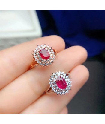 Sterling Silver Natural Ruby Wedding Ring for Women pas cher 