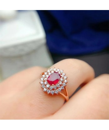 Sterling Silver Natural Ruby Wedding Ring for Women pas cher 