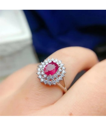 Sterling Silver Natural Ruby Wedding Ring for Women pas cher 