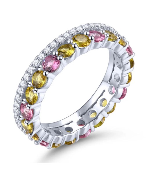 Sterling Silver 925 Natural Multicolor Tourmaline Eternity Ring for Women Les magasins à Paris