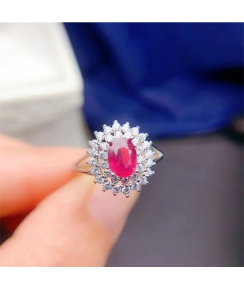 Sterling Silver Natural Ruby Wedding Ring for Women pas cher 