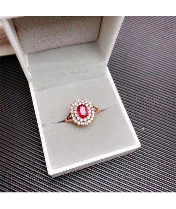 Sterling Silver Natural Ruby Wedding Ring for Women pas cher 