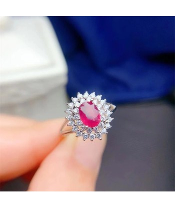 Sterling Silver Natural Ruby Wedding Ring for Women pas cher 