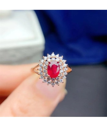 Sterling Silver Natural Ruby Wedding Ring for Women pas cher 