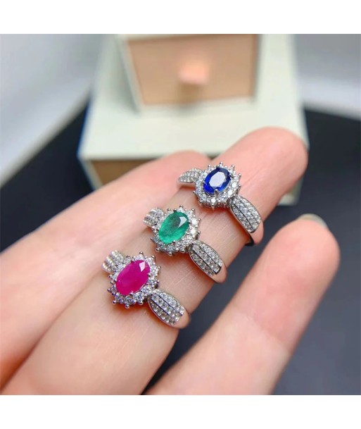 925 Silver Natural Sapphire, Emerald & Ruby Ring for Women sélection de produits