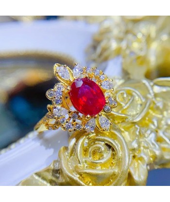 925 Sterling Silver 18K Yellow Gold Pigeon Blood Ruby Ring for Women vous aussi creer 