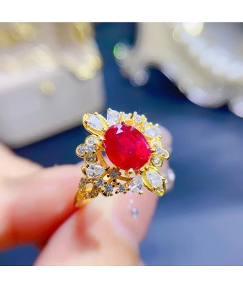 925 Sterling Silver 18K Yellow Gold Pigeon Blood Ruby Ring for Women vous aussi creer 