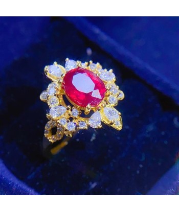 925 Sterling Silver 18K Yellow Gold Pigeon Blood Ruby Ring for Women vous aussi creer 