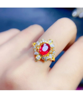 925 Sterling Silver 18K Yellow Gold Pigeon Blood Ruby Ring for Women vous aussi creer 