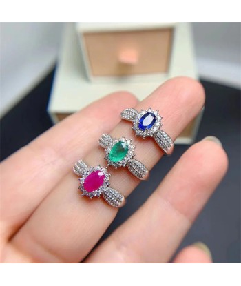 925 Silver Natural Sapphire, Emerald & Ruby Ring for Women sélection de produits