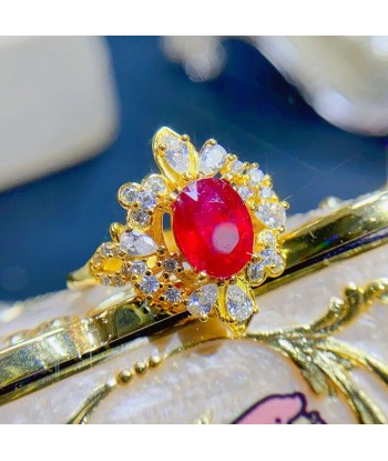 925 Sterling Silver 18K Yellow Gold Pigeon Blood Ruby Ring for Women vous aussi creer 