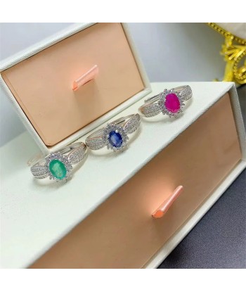 925 Silver Natural Sapphire, Emerald & Ruby Ring for Women sélection de produits