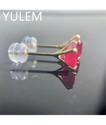 18K Yellow Gold Ruby Diamond Stud Earrings for Women Pour