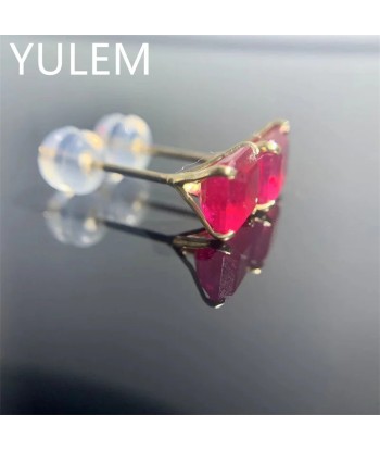 18K Yellow Gold Ruby Diamond Stud Earrings for Women Pour