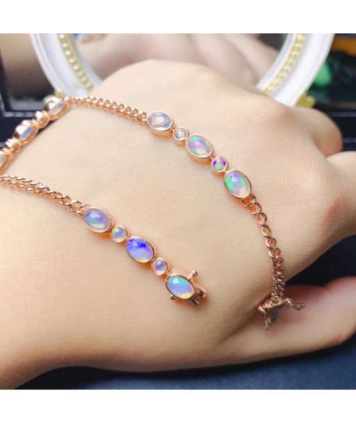 925 Sterling Silver Natural Opal Bracelet, 4-6mm and 3mm, for Women Toutes les collections ici