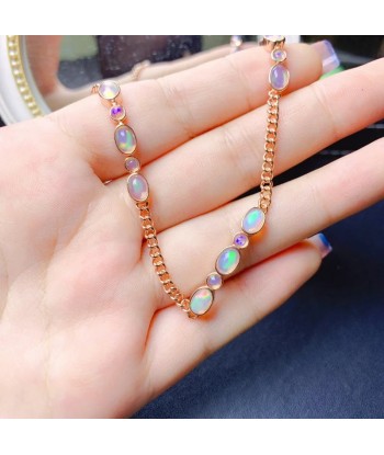 925 Sterling Silver Natural Opal Bracelet, 4-6mm and 3mm, for Women Toutes les collections ici