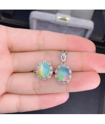 Sterling Silver Natural Opal Pendant Suit for Women Comment ça marche