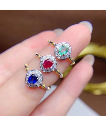 925 Silver Natural Ruby/Sapphire/Emerald Ring for Women en ligne des produits 