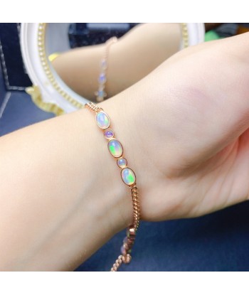 925 Sterling Silver Natural Opal Bracelet, 4-6mm and 3mm, for Women Toutes les collections ici