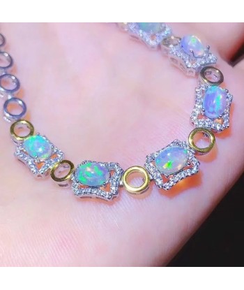 925 Silver Gold Plated Natural Opal Bracelet for Women brillant des détails fins