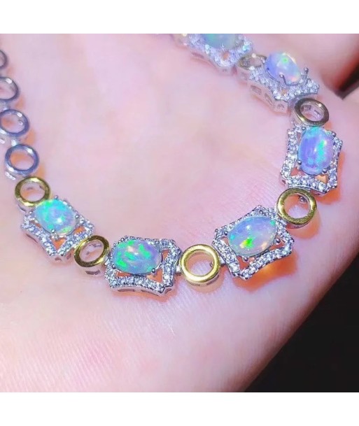 925 Silver Gold Plated Natural Opal Bracelet for Women brillant des détails fins