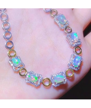 925 Silver Gold Plated Natural Opal Bracelet for Women brillant des détails fins